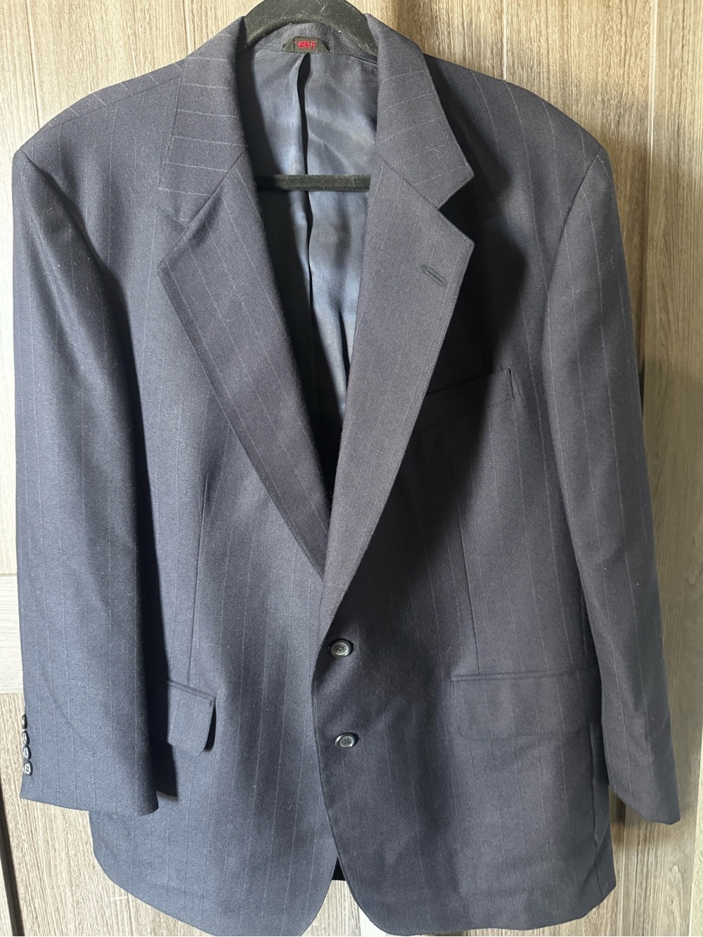 Classic Men's Navy Pinstripe Two-Button Suit Jacket